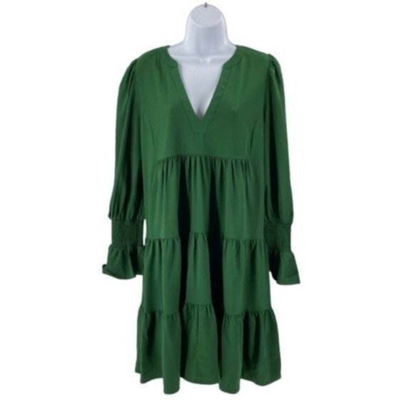 Pomander Place NEW Hunter Green Crepe Kenzo Long Sleeve Party Mini Dress Size S - Picture 3 of 10